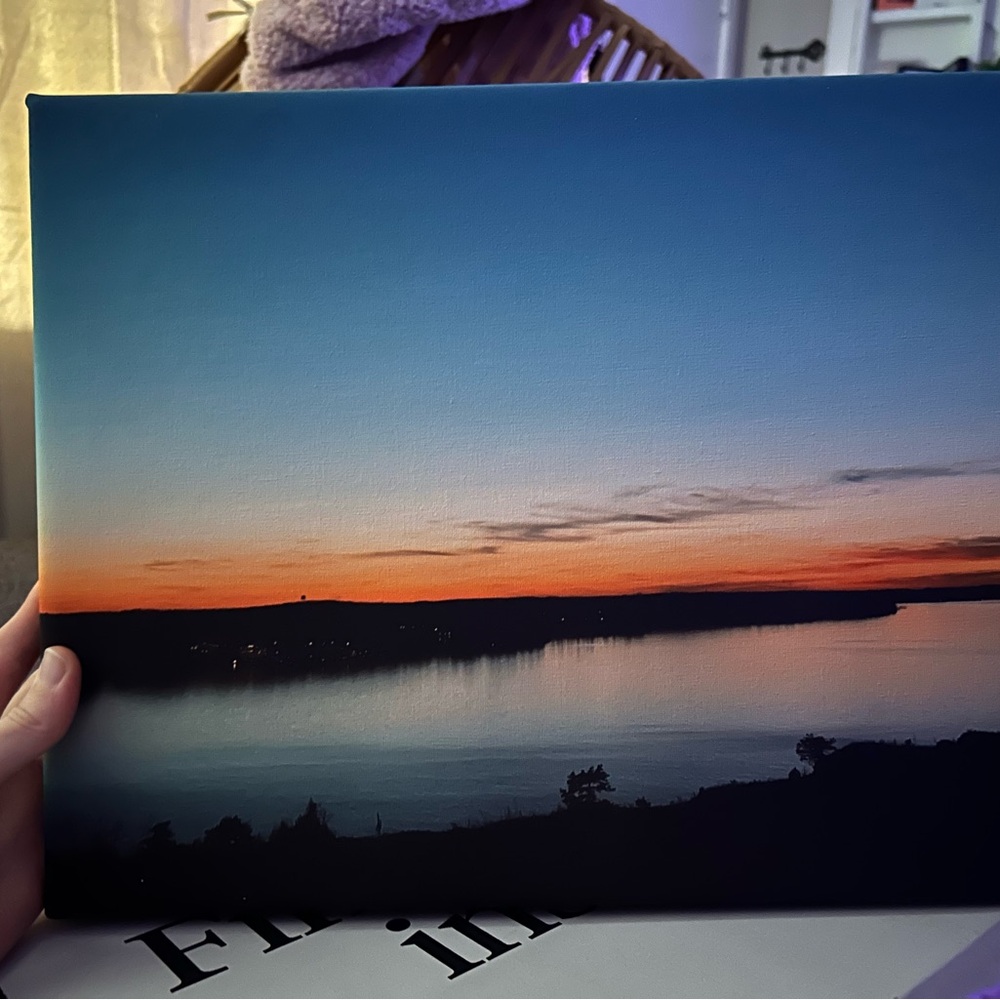 Sunset Lake Photography Canvas - Blue and Orange Landscape Print—ORIGINAL PHOTO